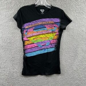 Supergirl Womens Rainbow Graphic T-Shirt  L Y2K Indie Festival‎ Slim Fit Pride